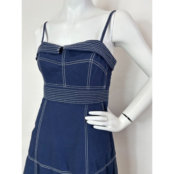 Anthropologie Maeve Dress Size 10 Blue Nautical Sleeveless Fit Flare Pockets - Picture 3 of 12